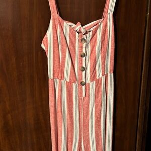 Striped Red and White Button-Down Jumpsuit